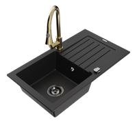 Mexen Pablo fregadero de granito de 1 cubeta con escurridor y grifo de cocina Elia, negro - 6510-77-670101-50-B 19831 5905315029669