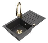 Mexen Pablo fregadero de granito de 1 cubeta con escurridor y grifo de cocina Elia, negro moteado - 6510-76-670101-50 19825 5905315029607