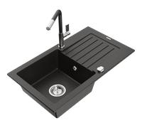 Mexen Pablo fregadero de granito de 1 cubeta con escurridor y grifo de cocina Flora, negro/dorado metálico - 6510-75-670401-07 20742 5905315059741