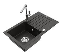 Mexen Pablo fregadero de granito de 1 cubeta con escurridor y grifo de cocina Flora, negro/dorado metálico - 6510-75-670401-00 20740 5905315059734