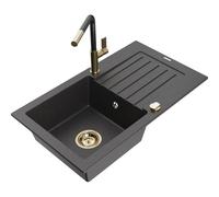 Mexen Pablo fregadero de granito de 1 cubeta con escurridor y grifo de cocina Flora, negro moteado - 6510-76-670401-75-G 20755 5905315059871
