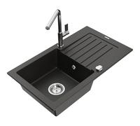 Mexen Pablo fregadero de granito de 1 cubeta con escurridor y grifo de cocina Flora, negro/oro metálico - 6510-75-670401-00 20740 5905315059734