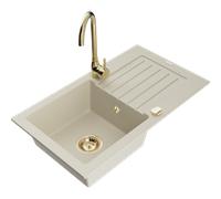 Mexen Pablo fregadero de granito de 1 cubeta con escurridor y grifo de cocina Telma, beige - 6510-69-670200-50 18319 5905315014931