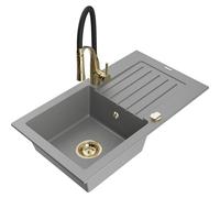 Mexen Pablo fregadero de granito de 1 cuenca con escurridor y grifo de cocina Aster, gris - 6510-71-73450-57-G 19108 5905315045607