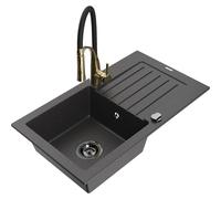 Mexen Pablo fregadero de granito de 1 cuenca con escurridor y grifo de cocina Aster, negro moteado - 6510-76-73450-57-B 19124 5905315045799