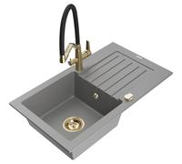 Mexen Pablo fregadero de granito de 1 cuenca con escurridor y grifo de cocina Duo, gris - 6510-71-671701-57-G 22751 5905315100931