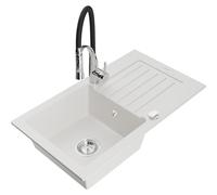 Mexen Pablo fregadero de granito de 1 cuenco con escurridor y grifo de cocina Aster, blanco - 6510-20-73450-07 19096 5905315045461
