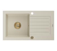 Mexen Pablo fregadero de granito de 1 seno con escurridor 752 x 436 mm, beige, sifón dorado - 6510751010-69-G 16182 5905315011916