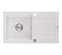 Mexen Pablo fregadero de granito de 1 seno con escurridor 752 x 436 mm, blanco, sifón cromado - 6510751010-20 3477 5907709194397