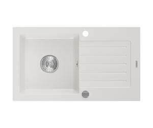 Mexen Pablo fregadero de granito de 1 seno con escurridor 752 x 436 mm, blanco, sifón cromado - 6510751010-20 3477 5907709194397