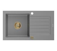 Mexen Pablo fregadero de granito de 1 seno con escurridor 752 x 436 mm, gris, sifón dorado - 6510751010-71-G 16183 5905315011923