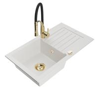 Mexen Pablo fregadero de granito de 1 seno con escurridor y grifo de cocina Aster, blanco - 6510-20-73450-57-G 19098 5905315045485