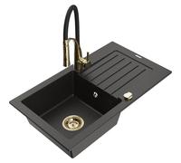 Mexen Pablo fregadero de granito de 1 seno con escurridor y grifo de cocina Aster, negro/dorado metálico - 6510-75-73450-57-G 19118 5905315045720