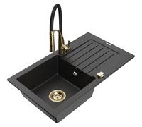 Mexen Pablo fregadero de granito de 1 seno con escurridor y grifo de cocina Aster, negro/plata metálica - 6510-73-73450-57-G 19113 5905315045669