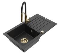 Mexen Pablo fregadero de granito de 1 seno con escurridor y grifo de cocina Aster, negro/plateado metálico - 6510-73-73450-57-G 19113 5905315045669
