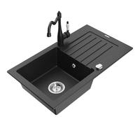 Mexen Pablo fregadero de granito de 1 seno con escurridor y grifo de cocina Carla, negro/plateado metalizado - 6510-73-670700-70 16867 5905315039774