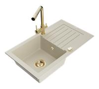 Mexen Pablo fregadero de granito de 1 seno con escurridor y grifo de cocina Duero, beige - 6510-69-671600-50 17826 5905315024312