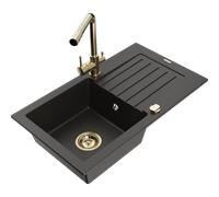 Mexen Pablo fregadero de granito de 1 seno con escurridor y grifo de cocina Duero, negro/dorado metálico - 6510-75-671600-50 17871 5905315024435