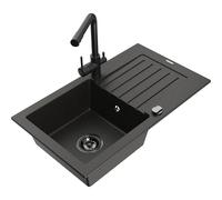 Mexen Pablo fregadero de granito de 1 seno con escurridor y grifo de cocina Duero, negro/metalizado dorado - 6510-75-671600-70-B 17879 5905315024459