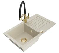Mexen Pablo fregadero de granito de 1 seno con escurridor y grifo de cocina Duo, beige - 6510-69-671701-57-G 22746 5905315100887
