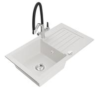 Mexen Pablo fregadero de granito de 1 seno con escurridor y grifo de cocina Duo, blanco - 6510-20-671701-07 22739 5905315100818