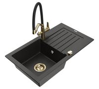 Mexen Pablo fregadero de granito de 1 seno con escurridor y grifo de cocina Duo, negro/dorado metálico - 6510-75-671701-57-G 22761 5905315101037