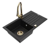 Mexen Pablo fregadero de granito de 1 seno con escurridor y grifo de cocina Elia, negro - 6510-77-670101-50 19830 5905315029652