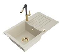 Mexen Pablo fregadero de granito de 1 seno con escurridor y grifo de cocina Flora, beige - 6510-69-670401-57-G 20722 5905315059574