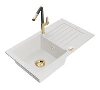 Mexen Pablo fregadero de granito de 1 seno con escurridor y grifo de cocina Flora, blanco - 6510-20-670401-57-G 20715 5905315059505