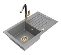 Mexen Pablo fregadero de granito de 1 seno con escurridor y grifo de cocina Flora, gris - 6510-71-670401-57-G 20729 5905315059642