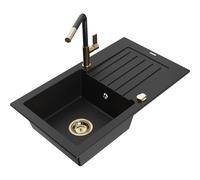 Mexen Pablo fregadero de granito de 1 seno con escurridor y grifo de cocina Flora, negro - 6510-77-670401-57-G 20760 5905315059925