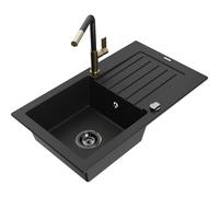 Mexen Pablo fregadero de granito de 1 seno con escurridor y grifo de cocina Flora, negro - 6510-77-670401-57-B 20761 5905315059932