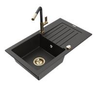 Mexen Pablo fregadero de granito de 1 seno con escurridor y grifo de cocina Flora, negro/dorado metálico - 6510-75-670401-57-G 20744 5905315059765