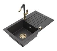 Mexen Pablo fregadero de granito de 1 seno con escurridor y grifo de cocina Flora, negro moteado - 6510-76-670401-57-G 20752 5905315059840