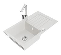 Mexen Pablo fregadero de granito de 1 seno con escurridor y grifo de cocina Rita, blanco - 6510-20-670300-00 17312 5905315019134