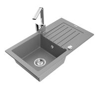 Mexen Pablo fregadero de granito de 1 seno con escurridor y grifo de cocina Rita, gris - 6510-71-670300-00 17320 5905315019219
