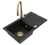 Mexen Pablo fregadero de granito de 1 seno con escurridor y grifo de cocina Savita, negro - 6510-77-672601-50 17613 5905315034762