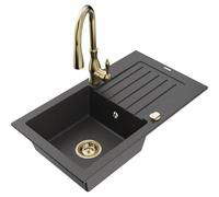 Mexen Pablo fregadero de granito de 1 seno con escurridor y grifo de cocina Savita, negro moteado - 6510-76-672601-50 17608 5905315034717