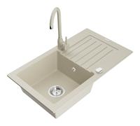 Mexen Pablo fregadero de granito de 1 seno con escurridor y grifo de cocina Telma, beige - 6510-69-670200-69 6255 5907709160187