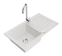 Mexen Pablo fregadero de granito de 1 seno con escurridor y grifo de cocina Telma, blanco - 6510-20-670200-00 6252 5907709160156
