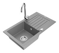 Mexen Pablo fregadero de granito de 1 seno con escurridor y grifo de cocina Telma, gris - 6510-71-670200-00 6256 5907709160194