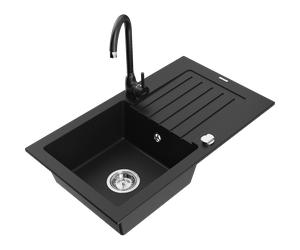Mexen Pablo fregadero de granito de 1 seno con escurridor y grifo de cocina Telma, negro - 6510-77-670200-70 6266 5907709160293