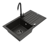 Mexen Pablo fregadero de granito de 1 seno con escurridor y grifo de cocina Telma, negro/dorado - 6510-75-670200-70-B 18328 5905315015020