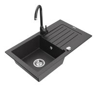 Mexen Pablo fregadero de granito de 1 seno con escurridor y grifo de cocina Telma, negro moteado - 6510-76-670200-76 6263 5907709160262