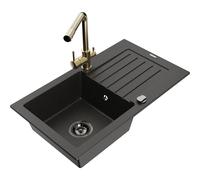 Mexen Pablo fregadero de granito de 1 tazón con escurridor y grifo de cocina Duero, negro/oro metálico - 6510-75-671600-50-B 17874 5905315024442