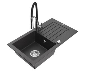 Mexen Pablo fregadero de granito de 1 tina con escurridor y grifo de cocina Aster, negro moteado - 6510-76-73450-07 19121 5905315045768
