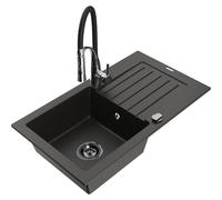 Mexen Pablo fregadero de granito de 1 tina con escurridor y grifo de cocina Aster, negro/oro metálico - 6510-75-73450-07-B 19117 5905315045713