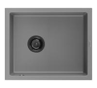 Mexen Pedro fregadero de cocina de granito de 1 cubeta 560 x 460 mm, gris, sifón negro - 6508561000-71-B 16329 5905315013040