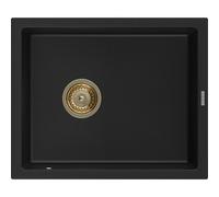 Mexen Pedro fregadero de granito de 1 compartimento 560 x 460 mm, negro, sifón dorado - 6508561000-77-G 16180 5905315011893