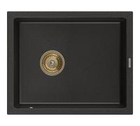 Mexen Pedro fregadero de granito de 1 cubeta 560 x 460 mm, metalizado negro/dorado, sifón dorado - 6508561000-75-G 16178 5905315011879